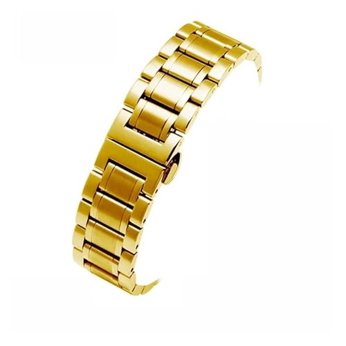 KTRSAVSSA Flaches Armband mit gebogenem Ende in 6 Farben, kompatibel mit jeder Uhrenkette, 18 mm, 19 mm, 20 mm, 22 mm, 23 mm, 24 mm, Metall-Edelstahl-Armband for Herren und Damen(Golden,20mm) von KTRSAVSSA