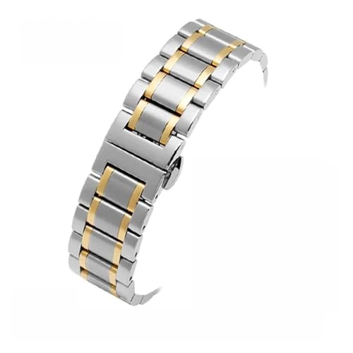 KTRSAVSSA Flaches Armband mit gebogenem Ende in 6 Farben, kompatibel mit jeder Uhrenkette, 18 mm, 19 mm, 20 mm, 22 mm, 23 mm, 24 mm, Metall-Edelstahl-Armband for Herren und Damen(Silver Golden,16mm) von KTRSAVSSA