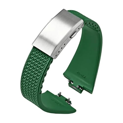 KTRSAVSSA Fluorkautschukarmband, kompatibel mit Tissot PRX-Serie Super Player 35 mm 40 mm FKM Damen Herren, Schnellverschluss-Uhrenarmband mit Faltschließe, 11 mm 12 mm(Green Silver,11mm) von KTRSAVSSA