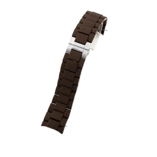 KTRSAVSSA Gummi-Silikon-Stahl-Armband kompatibel mit Armani-Uhrenarmband AR5890 AR5905 AR5906 AR5919 AR5920 AR5858, männlich, 23 mm, weiblich, 20 mm(Brown-steel,23mm) von KTRSAVSSA