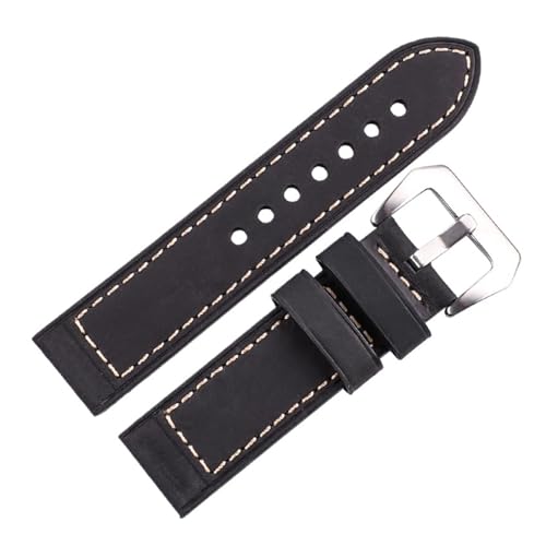 KTRSAVSSA Handgefertigtes Uhrenarmband aus Leder im Retro-Rindsleder-Design in Schwarz, Braun und Rot, passend for 22 mm 24 Uhren mit Schnallenverschluss(Black,22mm) von KTRSAVSSA