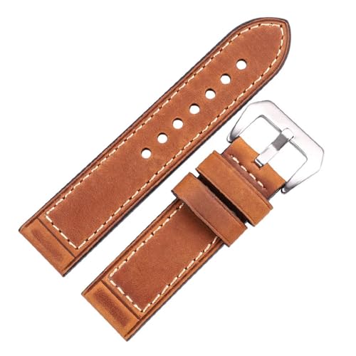 KTRSAVSSA Handgefertigtes Uhrenarmband aus Leder im Retro-Rindsleder-Design in Schwarz, Braun und Rot, passend for 22 mm 24 Uhren mit Schnallenverschluss(Brown,22mm) von KTRSAVSSA