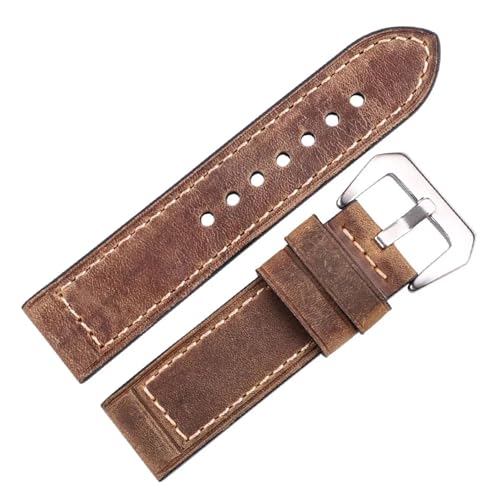KTRSAVSSA Handgefertigtes Uhrenarmband aus Leder im Retro-Rindsleder-Design in Schwarz, Braun und Rot, passend for 22 mm 24 Uhren mit Schnallenverschluss(Green,24mm) von KTRSAVSSA