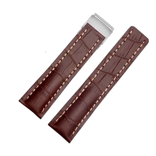 KTRSAVSSA Kompatibel Mit Breitling-Uhrenarmband, 22 Mm, 24 Mm, Lederarmband, Herrenuhr, Rindslederarmband Mit Faltschließe(Brown,22mmNO Buckle) von KTRSAVSSA