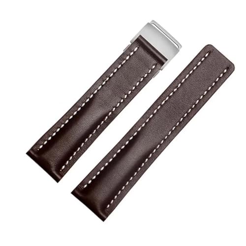 KTRSAVSSA Kompatibel Mit Breitling-Uhrenarmband, 22 Mm, 24 Mm, Lederarmband, Herrenuhr, Rindslederarmband Mit Faltschließe(Coffee,24mmSilver Buckle) von KTRSAVSSA