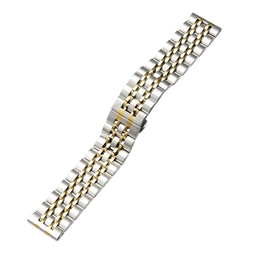 KTRSAVSSA Kompatibel Mit UTHAI Edelstahl-Uhrenarmband Sieben Perlen, 20 Mm, 22, Schmetterlingsschnalle Aus Massivem Präzisionsstahl, Universelles Uhrenarmband-Zubehör(Silver-gold,20mm) von KTRSAVSSA