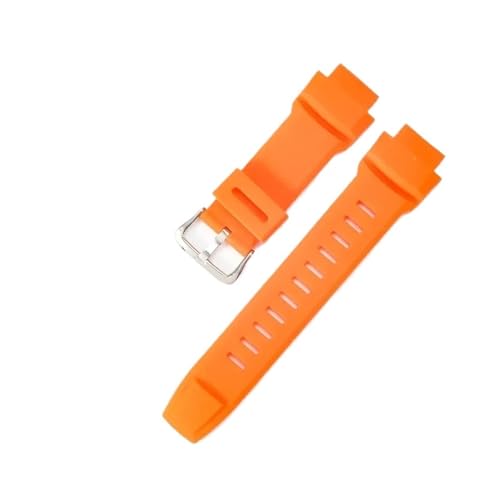 KTRSAVSSA Kompatibel mit Casio Pro TREK, schwarzes Silikon-Sportuhrenarmband, solide Stahlschnalle, verbesserte konvexe Schnittstelle, stoßdämpfend, for den Außenbereich, 18 mm(Orang(link)-Steel-K5) von KTRSAVSSA