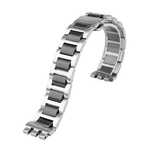 KTRSAVSSA Kompatibel mit Swatch Keramik+ Edelstahlarmband YVS434G YCS485GC YVS511GC YVS410GX Faltschließe Armband Herren Damen 17m 19mm(Silver black,17mm) von KTRSAVSSA