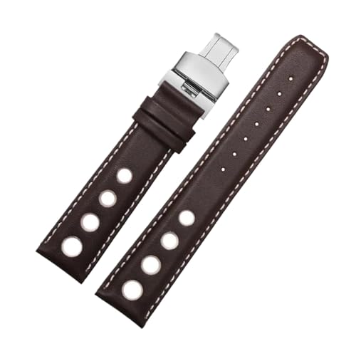 KTRSAVSSA Kompatibel mit Tissot 1853 Sports Racing Series PRS516 T91 Uhrenarmband, oberste Schicht Rindsleder, 20 mm, kompatibel mit Chopin-Uhrenarmband, Lederarmbänder(Brown white silver) von KTRSAVSSA