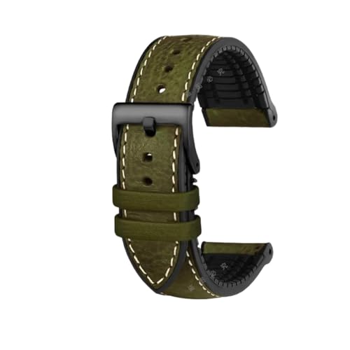 KTRSAVSSA Kompatibel mit jedem italienischen Uhrenarmband aus Rindsleder 19 20 21 21 22 23 MM Grün Braun Blau Rot Herren Fluorkautschuk-Armband(Army Green black,22mm) von KTRSAVSSA