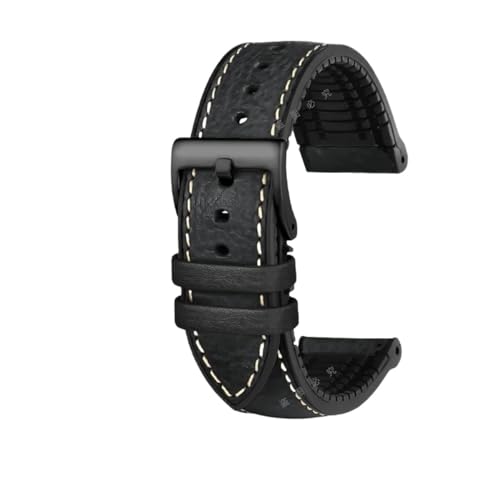 KTRSAVSSA Kompatibel mit jedem italienischen Uhrenarmband aus Rindsleder 19 20 21 21 22 23 MM Grün Braun Blau Rot Herren Fluorkautschuk-Armband(Black black pin,24mm) von KTRSAVSSA