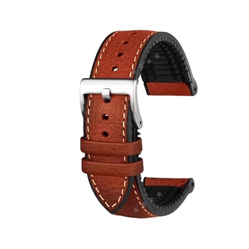 KTRSAVSSA Kompatibel mit jedem italienischen Uhrenarmband aus Rindsleder 19 20 21 21 22 23 MM Grün Braun Blau Rot Herren Fluorkautschuk-Armband(Brown steel pin,23mm) von KTRSAVSSA