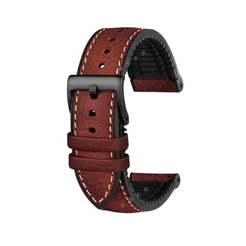 KTRSAVSSA Kompatibel mit jedem italienischen Uhrenarmband aus Rindsleder 19 20 21 21 22 23 MM Grün Braun Blau Rot Herren Fluorkautschuk-Armband(Dark brown black pin,21mm) von KTRSAVSSA