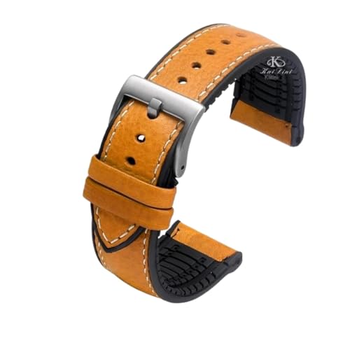 KTRSAVSSA Kompatibel mit jedem italienischen Uhrenarmband aus Rindsleder 19 20 21 21 22 23 MM Grün Braun Blau Rot Herren Fluorkautschuk-Armband(Khaki steel pin,19mm) von KTRSAVSSA