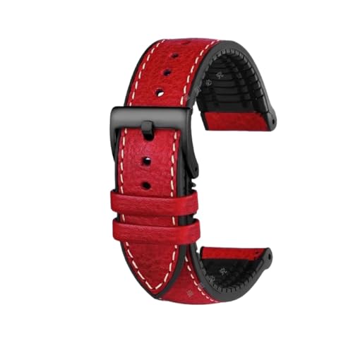 KTRSAVSSA Kompatibel mit jedem italienischen Uhrenarmband aus Rindsleder 19 20 21 21 22 23 MM Grün Braun Blau Rot Herren Fluorkautschuk-Armband(Red black pin,20mm) von KTRSAVSSA