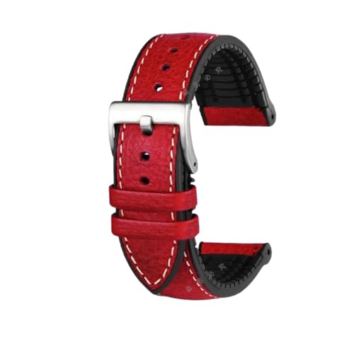 KTRSAVSSA Kompatibel mit jedem italienischen Uhrenarmband aus Rindsleder 19 20 21 21 22 23 MM Grün Braun Blau Rot Herren Fluorkautschuk-Armband(Red silver pin,21mm) von KTRSAVSSA