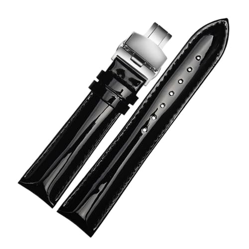 KTRSAVSSA Lackiertes Lederarmband, kompatibel mit Damen-Armband, modisches Armband, 14, 16, 18, 20 mm, Schwarz, Rot, Lila(Black Folding,18mm golden clasp) von KTRSAVSSA