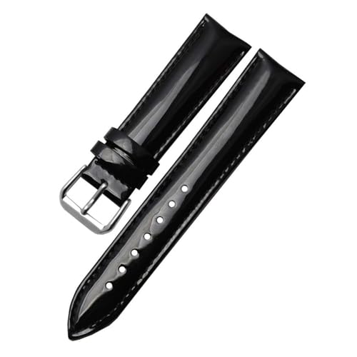 KTRSAVSSA Lackiertes Lederarmband, kompatibel mit Damen-Armband, modisches Armband, 14, 16, 18, 20 mm, Schwarz, Rot, Lila(Black Pin clasp,16mm Rose gold) von KTRSAVSSA