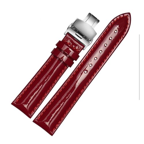 KTRSAVSSA Lackiertes Lederarmband, kompatibel mit Damen-Armband, modisches Armband, 14, 16, 18, 20 mm, Schwarz, Rot, Lila(Red Folding,18mm silver clasp) von KTRSAVSSA