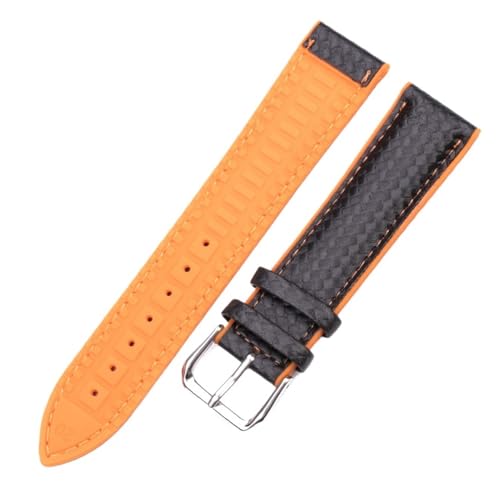 KTRSAVSSA Leder + Gummi Uhrenarmbänder Damen Herren Gelb Orange Schwarz 18 20 22mm Uhrenarmband Armband mit Dornschließe(Orange,20mm) von KTRSAVSSA