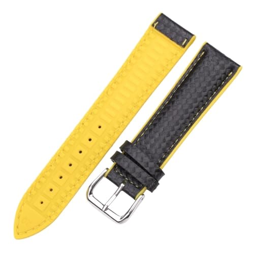 KTRSAVSSA Leder + Gummi Uhrenarmbänder Damen Herren Gelb Orange Schwarz 18 20 22mm Uhrenarmband Armband mit Dornschließe(Yellow,20mm) von KTRSAVSSA