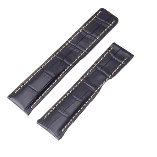 KTRSAVSSA Lederarmband for Uhren, kompatibel mit Breitling Herrenuhren, Rindslederarmband mit Faltschließe, 22 mm, 24 mm(Black-01,22mmNO Buckle) von KTRSAVSSA