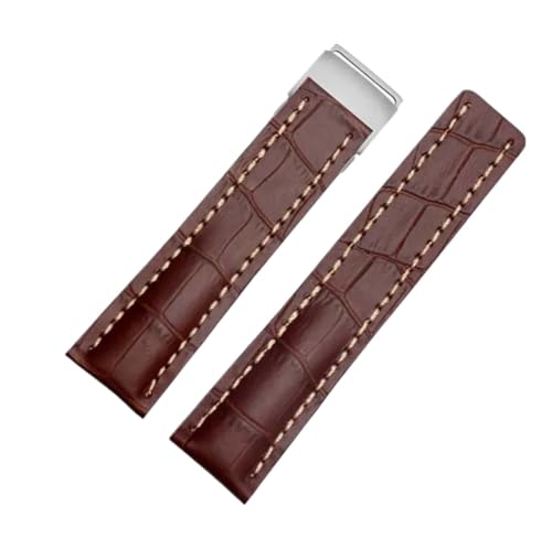 KTRSAVSSA Lederarmband for Uhren, kompatibel mit Breitling Herrenuhren, Rindslederarmband mit Faltschließe, 22 mm, 24 mm(Brown,22mmSilver Buckle) von KTRSAVSSA