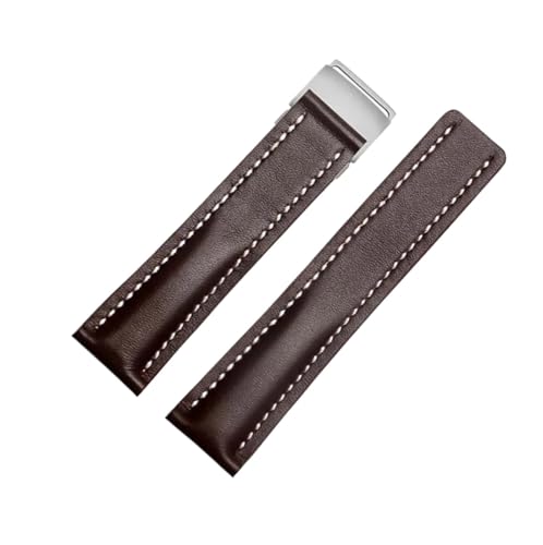 KTRSAVSSA Lederarmband for Uhren, kompatibel mit Breitling Herrenuhren, Rindslederarmband mit Faltschließe, 22 mm, 24 mm(Coffee,22mmNO Buckle) von KTRSAVSSA