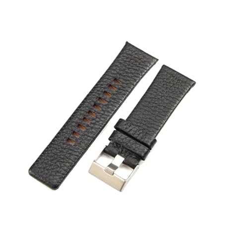 KTRSAVSSA Lederarmband kompatibel mit Police Seven Friday Uhrenzubehör Pl.14698 13806 Uhrenarmband mit großem Zifferblatt 24 26 28 30 mm(Black-Silver Buckle,22mm) von KTRSAVSSA