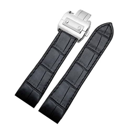 KTRSAVSSA Lederarmband passend for Cartier Santos Armband Santos 100 Herren- und Damen-Faltschließe 20 mm 23 mm(Black Silver,23mm) von KTRSAVSSA