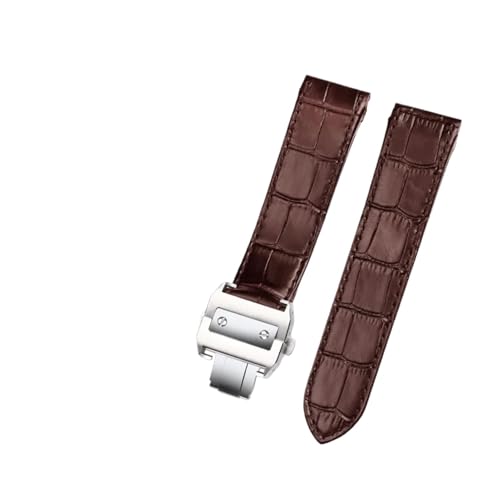 KTRSAVSSA Lederarmband passend for Cartier Santos Armband Santos 100 Herren- und Damen-Faltschließe 20 mm 23 mm(Brown silver Buckle,23mm) von KTRSAVSSA