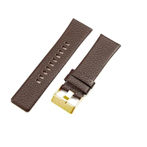 KTRSAVSSA Leichtes und bequemes Lederarmband, kompatibel mit Diesel Dz4318 Dz7333 Dz7396 Dz1206, schweißfestes Rindslederarmband, 24, 26, 28 mm(Brown-Golden-K3,26mm) von KTRSAVSSA