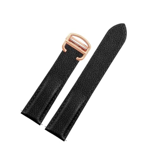 KTRSAVSSA Litschi-Lederarmband, Kompatibel Mit Cartier SOLO RONDE DE Lychee-Grain-Armband, Leder, 20, 23, 25 Mm, Uhrenzubehör(Black-rose gold,22mm) von KTRSAVSSA
