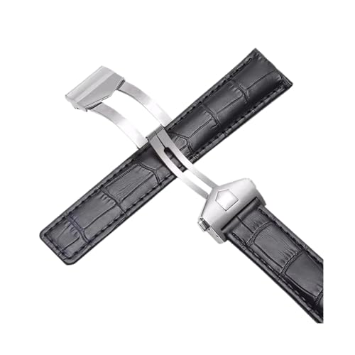 KTRSAVSSA Neues Lederarmband Kompatibel Mit Tag Heuer Uhr Carrera Monaco Uhrengürtel Schwarz Braun Armband Armbanduhr Armband 19mm 20mm 22mm(Black-silver,20mm) von KTRSAVSSA