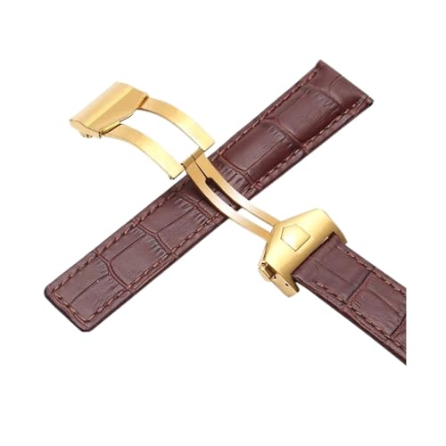 KTRSAVSSA Neues Lederarmband Kompatibel Mit Tag Heuer Uhr Carrera Monaco Uhrengürtel Schwarz Braun Armband Armbanduhr Armband 19mm 20mm 22mm(Brown-gold,20mm) von KTRSAVSSA