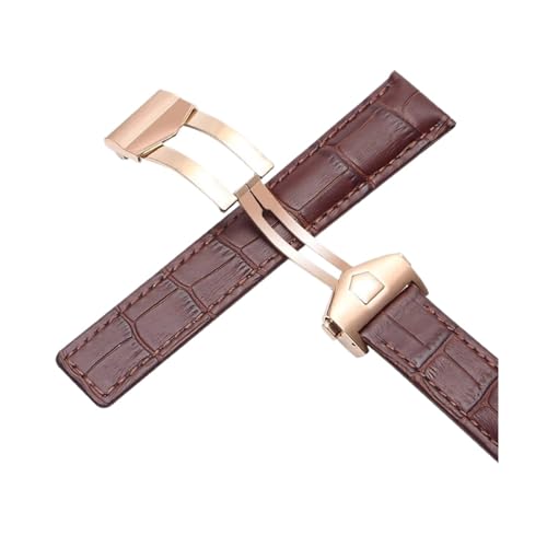 KTRSAVSSA Neues Lederarmband Kompatibel Mit Tag Heuer Uhr Carrera Monaco Uhrengürtel Schwarz Braun Armband Armbanduhr Armband 19mm 20mm 22mm(Brown-rosegold,22mm) von KTRSAVSSA