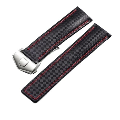 KTRSAVSSA Neues Schwarzes Uhrenarmband Aus Kalbsleder, Kompatibel Mit Tag Heuer Aquaracer 300 CARRERA F1 Uhrenarmband For Herren, 19 Mm, 20 Mm, 22 Mm(Black-silver,20mm) von KTRSAVSSA