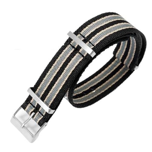 KTRSAVSSA Nylonbänder kompatibel mit Omega Seamaster 007 Speedmaster Herren Damen Canvas Ersatz-Uhrenarmband for Seiko Prospex Braid Belt 20 mm(Black Yellow-Silver) von KTRSAVSSA