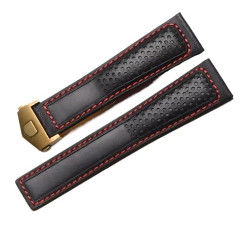 KTRSAVSSA Schwarzes, Mattiertes Lederarmband, Kompatibel Mit Der Atmungsaktiven Uhrenkette Der Tag Heuer Carrera Diving Monaco F1-Serie, 22 Mm, Herren-Uhrenarmbänder(Black red-gold) von KTRSAVSSA