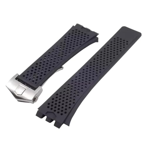 KTRSAVSSA Schwarzes Silikon-Uhrenarmband, kompatibel mit dem Uhrenarmband der TAG HEUER Carrera-Serie, Herren-Uhrenarmband konkaver und konvexer Schnittstelle(Black-silver) von KTRSAVSSA