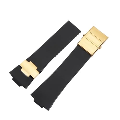 KTRSAVSSA Silikon-Uhrenarmband, kompatibel mit Athens Observation Navigation 1183, Herren/Damen, wasserdicht, kompatibel mit Ulysse Nardin, Gummi-Uhrenarmband, 25 mm(Black-gold) von KTRSAVSSA