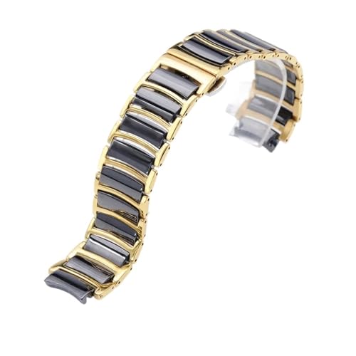 KTRSAVSSA Uhrenarmband kompatibel mit Rado CENTRIX R30927722 Serie, Edelstahl, Keramik, Schmetterlingsschließe, Damen- und Herrenarmband, 12 mm x 16, 20(Gold black,16-12mm) von KTRSAVSSA
