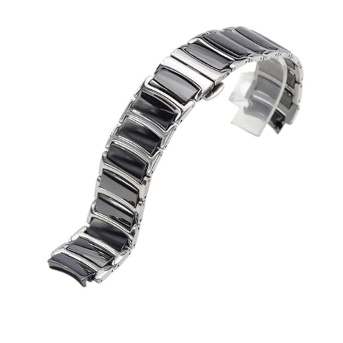 KTRSAVSSA Uhrenarmband kompatibel mit Rado CENTRIX R30927722 Serie, Edelstahl, Keramik, Schmetterlingsschließe, Damen- und Herrenarmband, 12 mm x 16, 20(Silver black,20-16mm) von KTRSAVSSA
