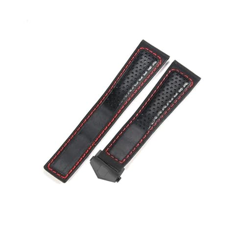 KTRSAVSSA Uhrenarmband kompatibel mit Tag Heuer MONACO CARREA F1 Rindslederarmband 22 mm Uhrenarmband rote Nähte Echtlederbänder(Black red black) von KTRSAVSSA