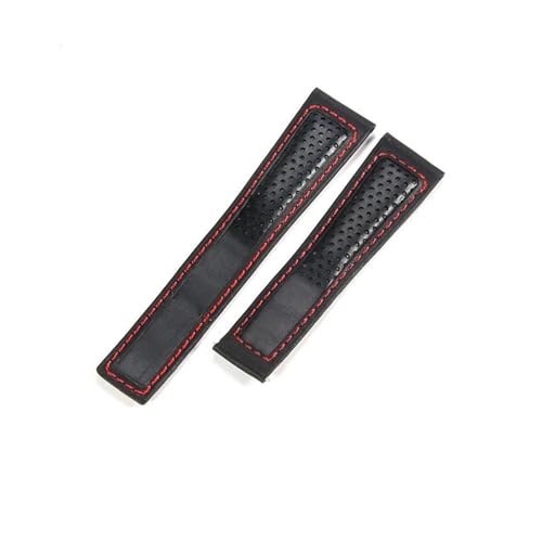 KTRSAVSSA Uhrenarmband kompatibel mit Tag Heuer MONACO CARREA F1 Rindslederarmband 22 mm Uhrenarmband rote Nähte Echtlederbänder(Black red no clasp) von KTRSAVSSA