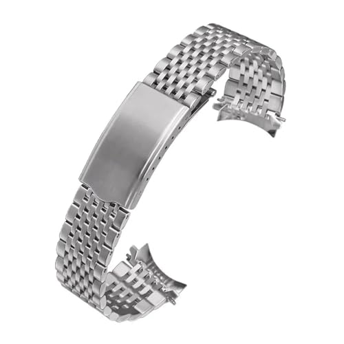 KTRSAVSSA Uhrenarmband mit gebogenem Ende, kompatibel mit Omega Seamaster Speedmaster DeVille, Edelstahlarmband, 18 mm, 19 mm, 20 mm, dünnes Armband, Gürtel, Silber/Gold(Silvery,18mm) von KTRSAVSSA