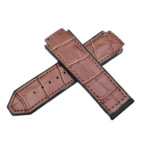 KTRSAVSSA Wasserdichtes Lederarmband, kompatibel mit HUBLOT Classic Big Bang Fusion, Silikon-Unterarmband, Herrenarmband, 26 mm x 19 mm(Brown-no buckle) von KTRSAVSSA