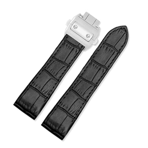 KTRSAVSSA Wasserdichtes Lederuhrenarmband, kompatibel mit Cartier Santos 100, Faltschließe for Herren und Damen, 20 mm, 23 mm(Black-Silver Buckle,20mm) von KTRSAVSSA