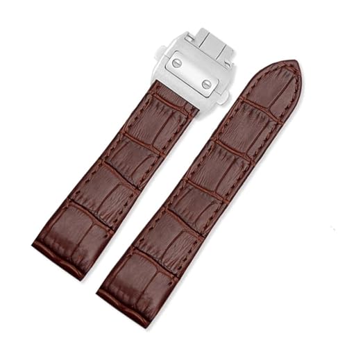 KTRSAVSSA Wasserdichtes Lederuhrenarmband, kompatibel mit Cartier Santos 100, Faltschließe for Herren und Damen, 20 mm, 23 mm(Brown-Silver Buckle,20mm) von KTRSAVSSA