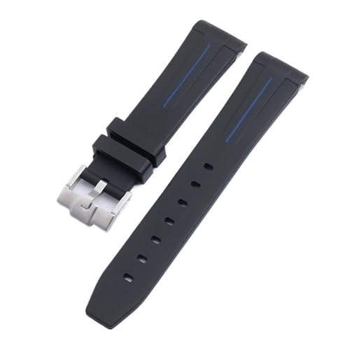 KTRSAVSSA Weiches Naturkautschukband mit gebogenem Ende, kompatibel mit Rolex-Armband Submariner Yacht Master GMT 21 20 Daytona Uhrenarmband Tauchen(Black Blue Lines,21mm) von KTRSAVSSA